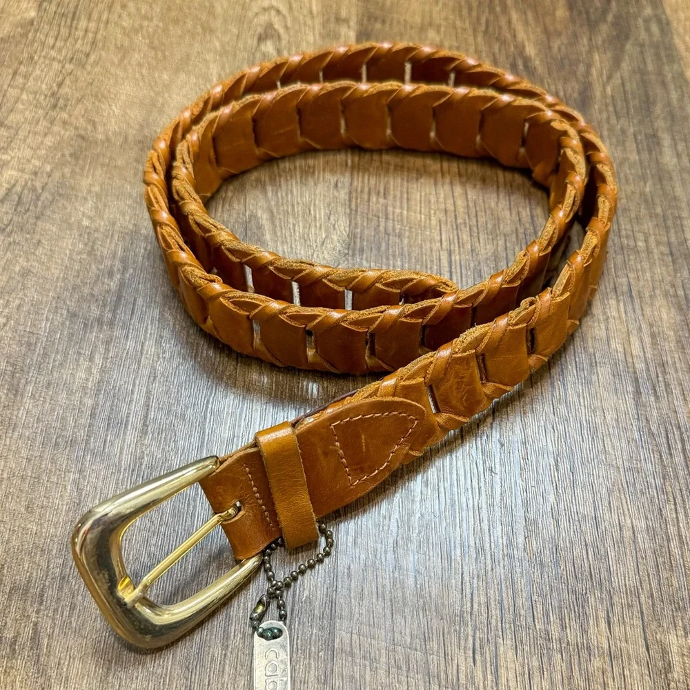 Vtg Capezio Womens 90s Style Leather Woven Link Belt Sz M/L Brown Leather